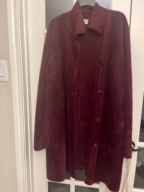 Cyrus Women's Plush Pea Coat in Burgundy